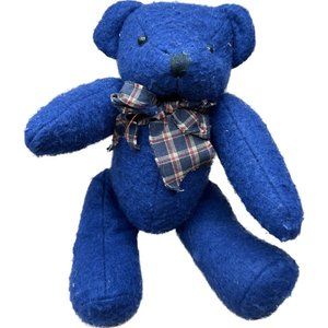 Vintage Delton Products Corp. Plush Mrs Teddy Bear in Navy bow 8”